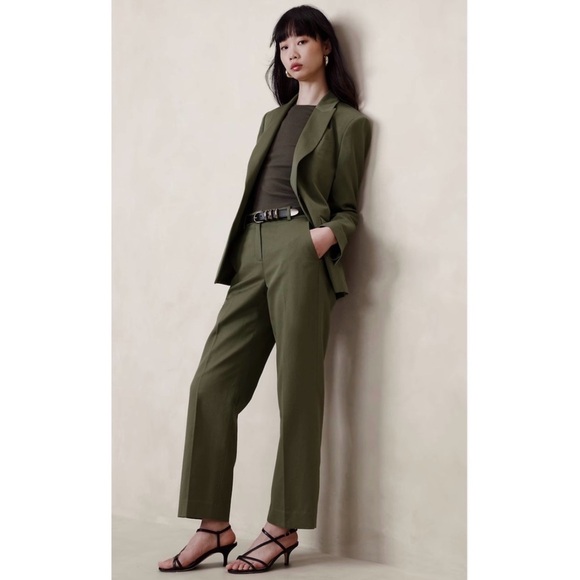 MAISON MARGIELA MM6 Olive Wool Blend High Rise Straight Leg Ankle Crop Trouser 8 - Picture 1 of 5
